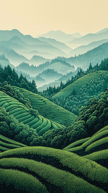 层层叠叠的翠绿茶山