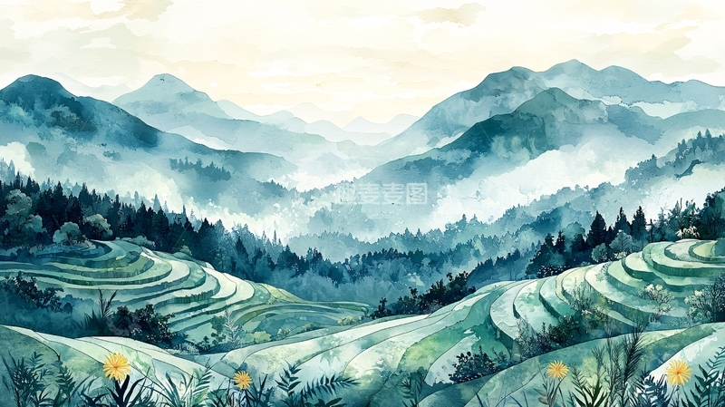 高清大图下载【趣麦麦图】水彩山水画