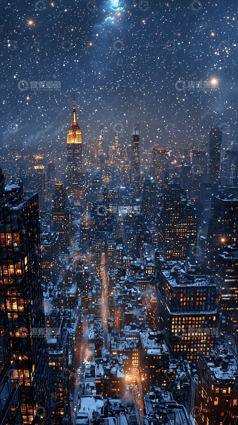 高清大图下载【趣麦麦图】雪夜纽约城