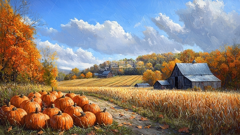 高清大图下载【趣麦麦图】秋收时节南瓜田园风光