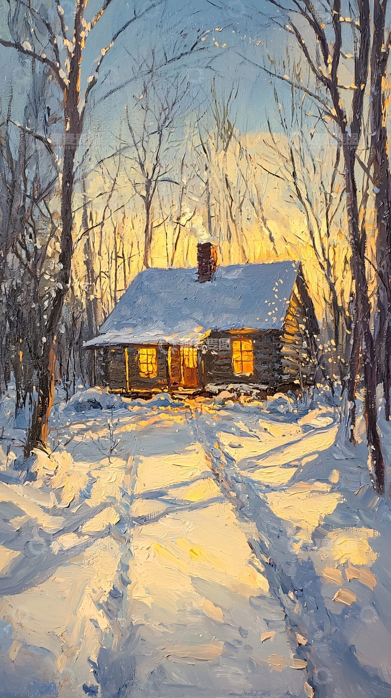 高清大图下载【趣麦麦图】冬日雪景小屋