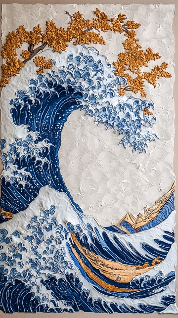 浮世绘风格立体海浪图