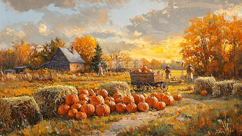 高清大图下载【趣麦麦图】秋收时节的南瓜田