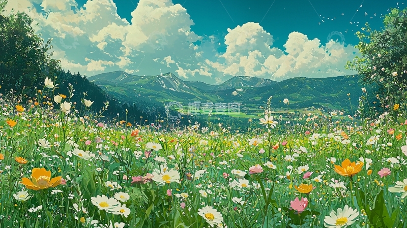 高清大图下载【趣麦麦图】山间野花盛开的春天