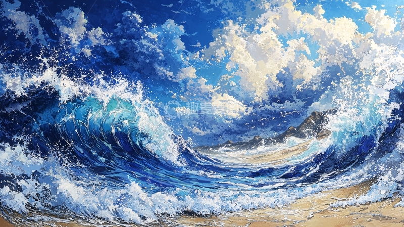 高清大图下载【趣麦麦图】蓝色大海巨浪