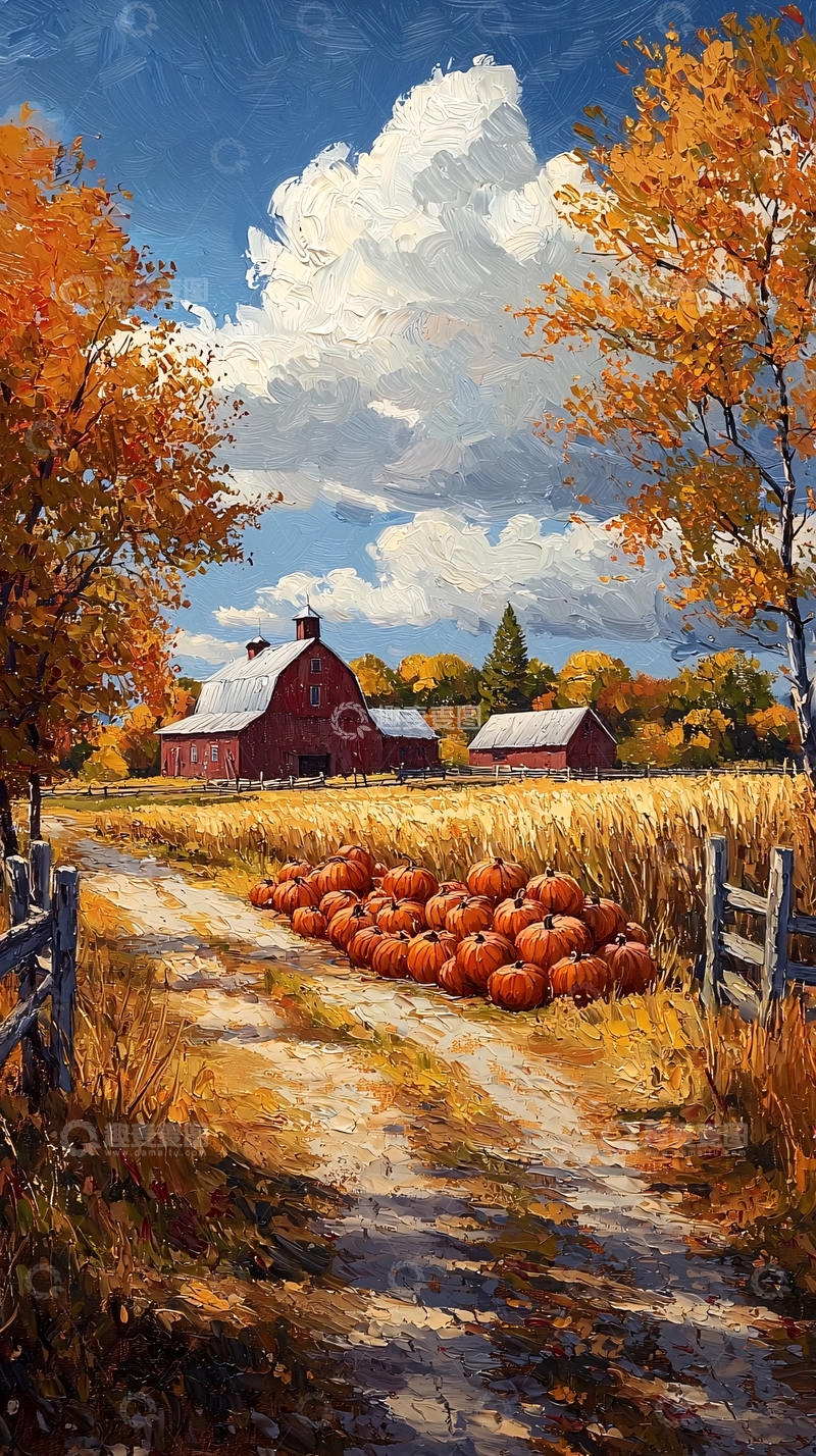 高清大图下载【趣麦麦图】秋日农场南瓜丰收景象