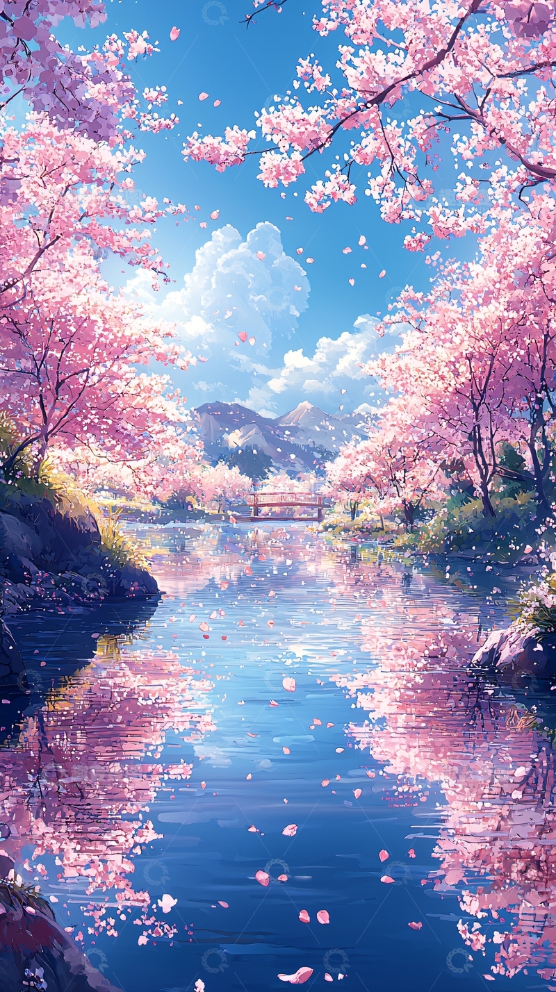 高清大图下载【趣麦麦图】唯美樱花河畔风景