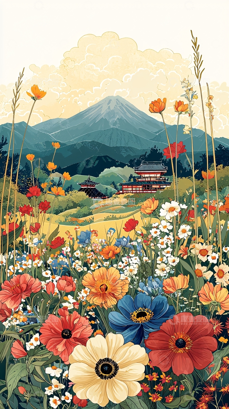 高清大图下载【趣麦麦图】富士山花海田园风光