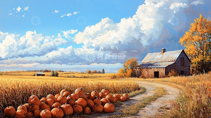 高清大图下载【趣麦麦图】秋收时节田园风光