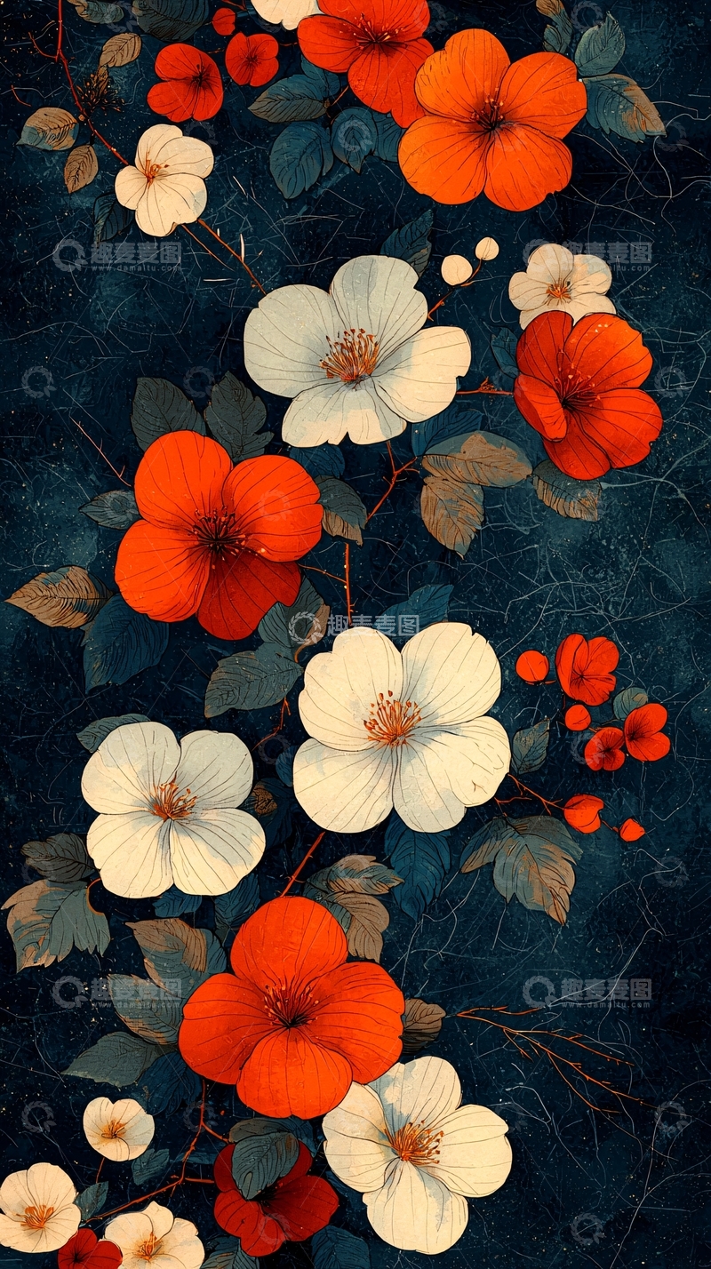 高清大图下载【趣麦麦图】暗黑系复古花卉壁纸