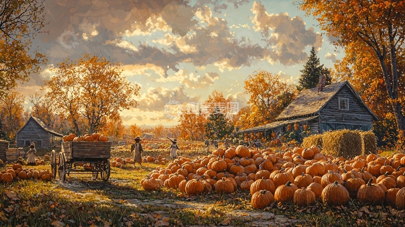 高清大图下载【趣麦麦图】秋收时节的南瓜丰收景象