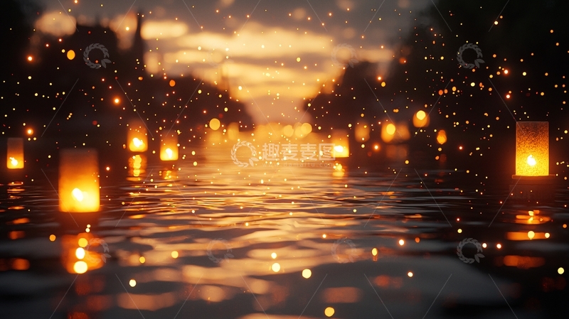 高清大图下载【趣麦麦图】水面灯光摇曳的浪漫夜晚