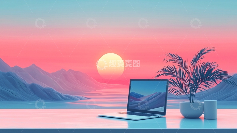 高清大图下载【趣麦麦图】浪漫粉色日落电脑桌面