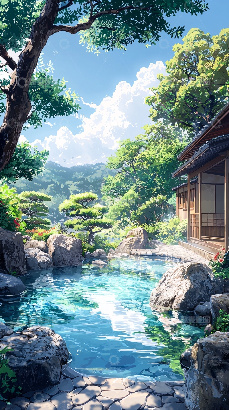 高清大图下载【趣麦麦图】日式庭院温泉风景图