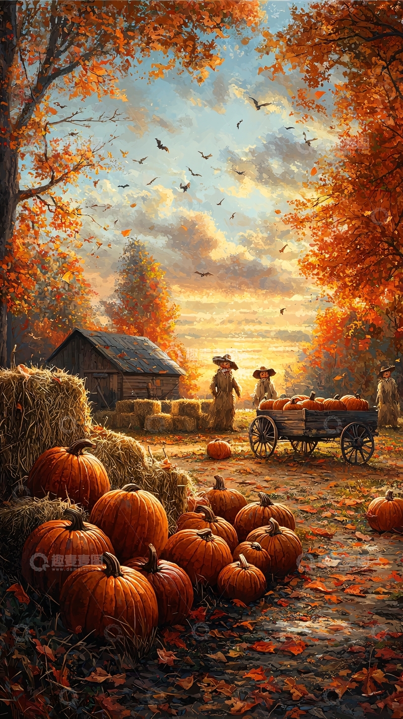 高清大图下载【趣麦麦图】秋日农场南瓜丰收景象
