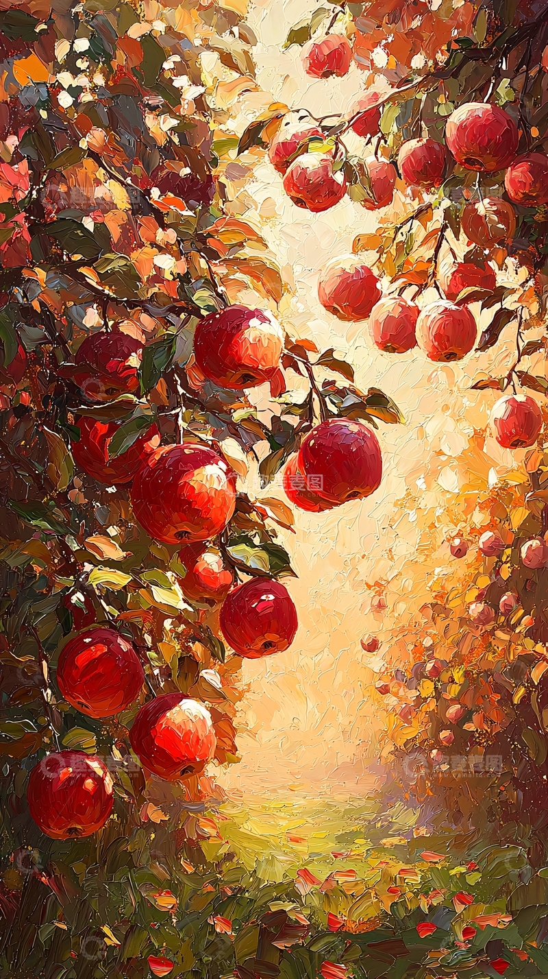 高清大图下载【趣麦麦图】阳光下的红苹果树
