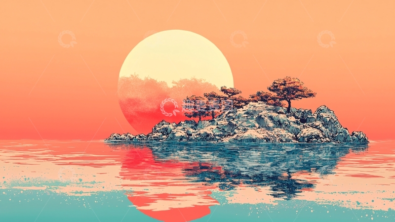 高清大图下载【趣麦麦图】日落小岛