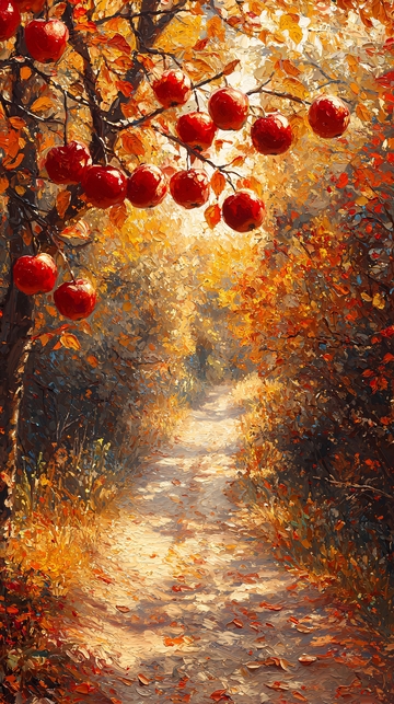 秋日小路红苹果树