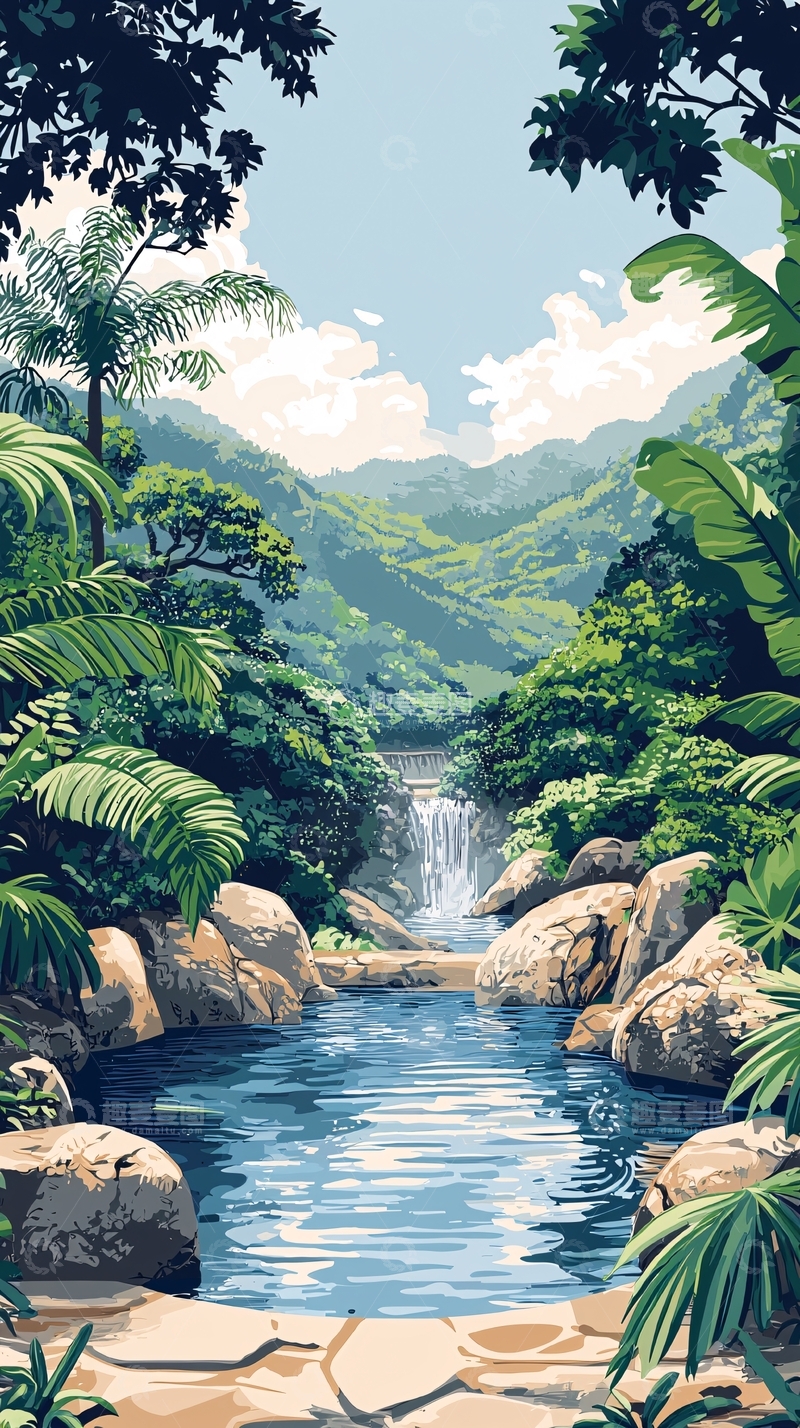 高清大图下载【趣麦麦图】热带雨林瀑布景观