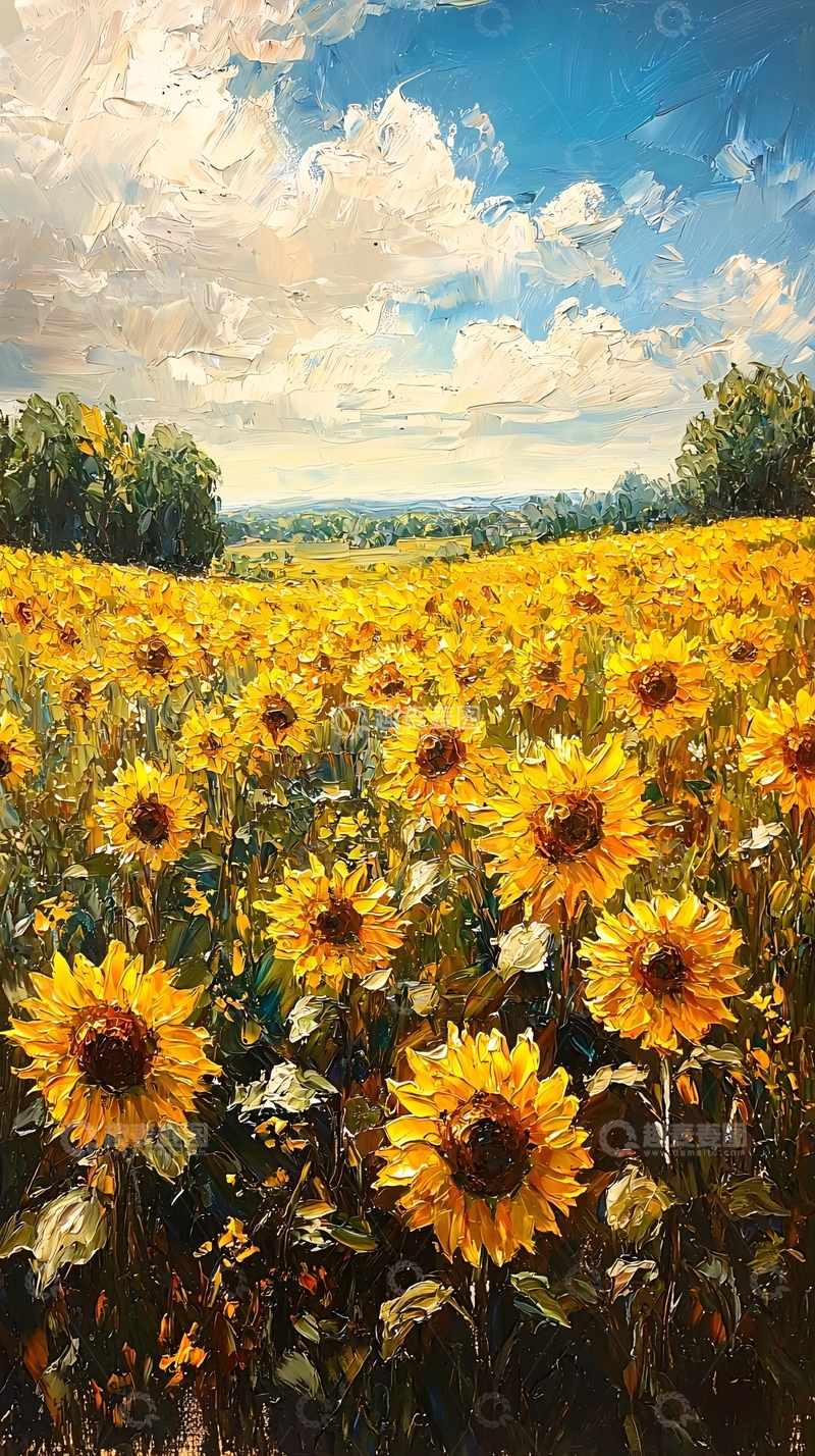 高清大图下载【趣麦麦图】向日葵田园油画风景