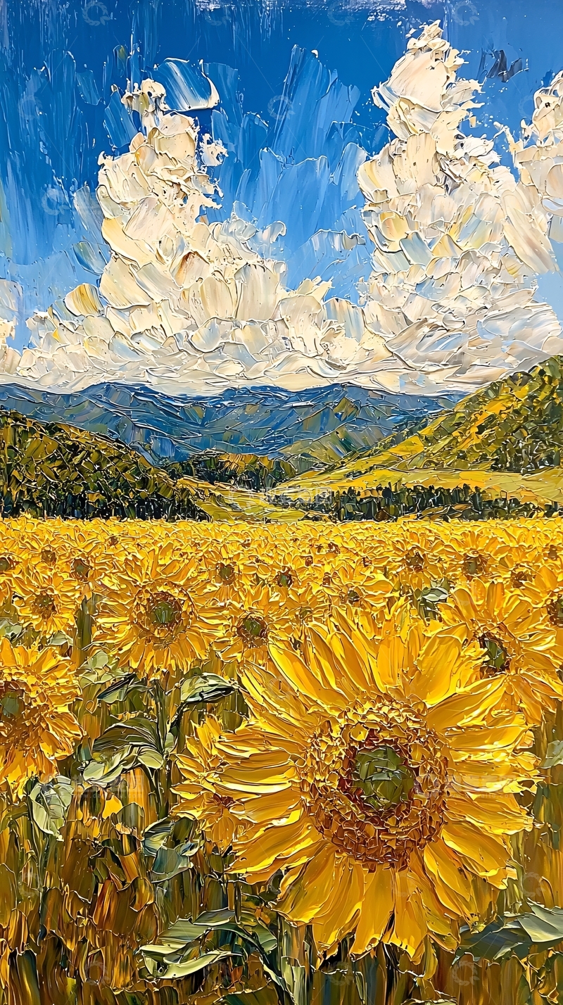 高清大图下载【趣麦麦图】向日葵油画风景