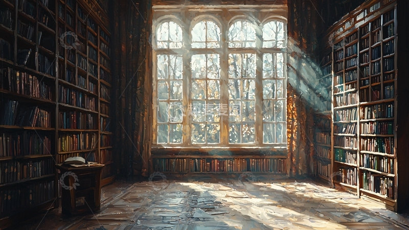 高清大图下载【趣麦麦图】古老图书馆阳光洒进