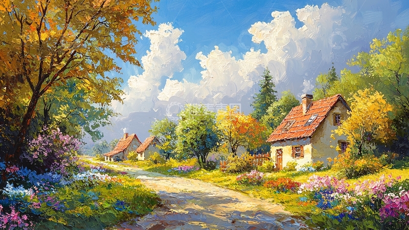 高清大图下载【趣麦麦图】田园风光油画风景