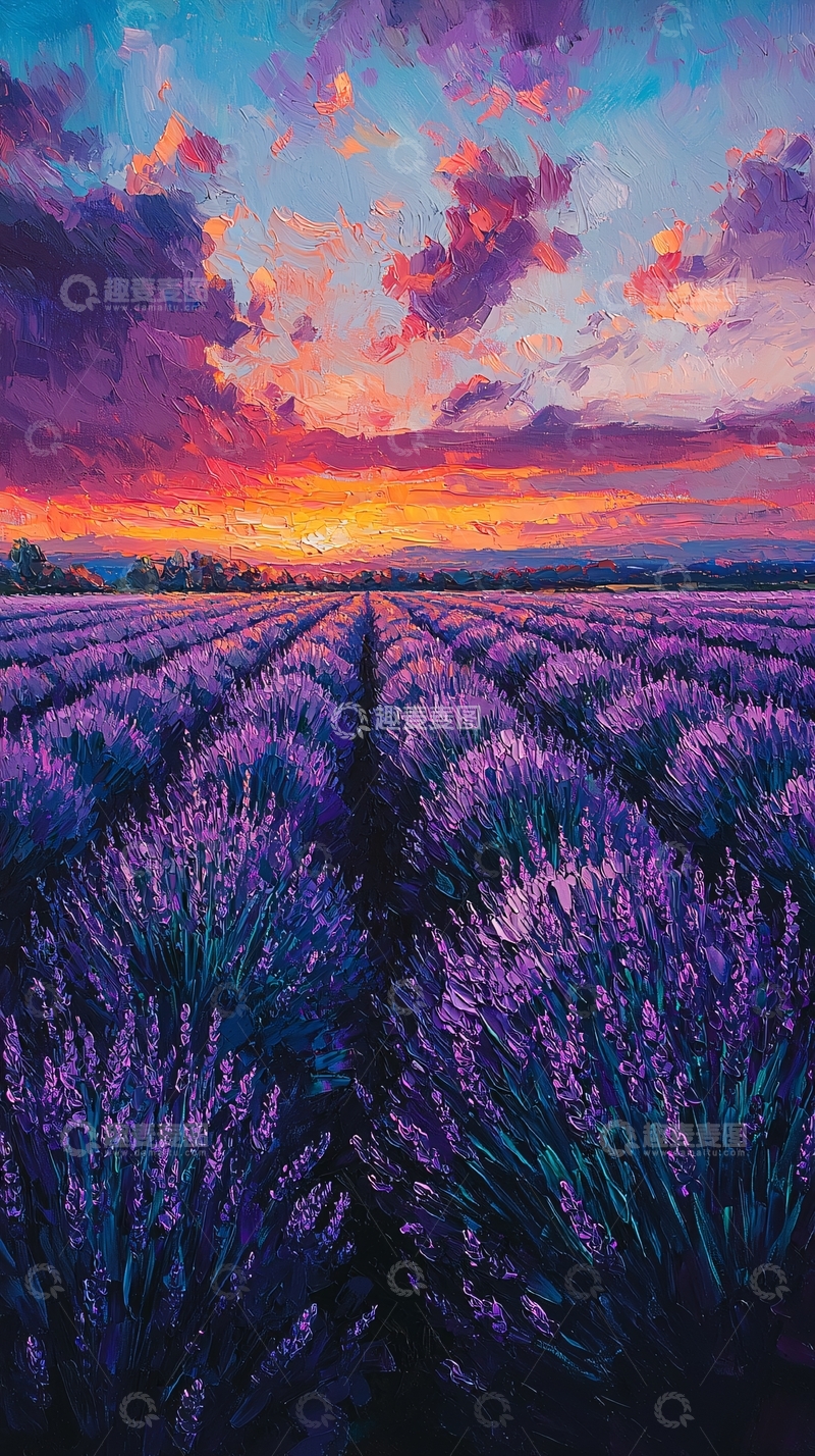 高清大图下载【趣麦麦图】薰衣草田夕阳风景