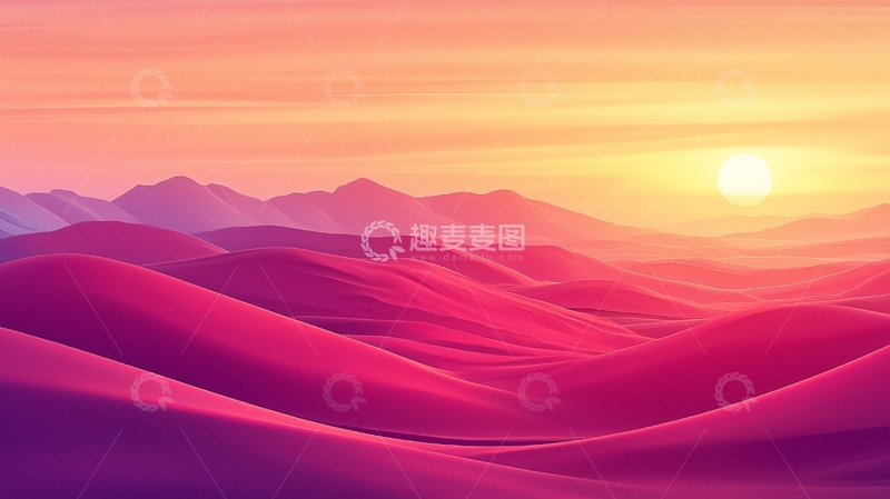 高清大图下载【趣麦麦图】梦幻粉色山峦日出