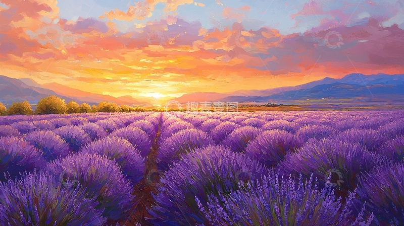 高清大图下载【趣麦麦图】薰衣草田日落