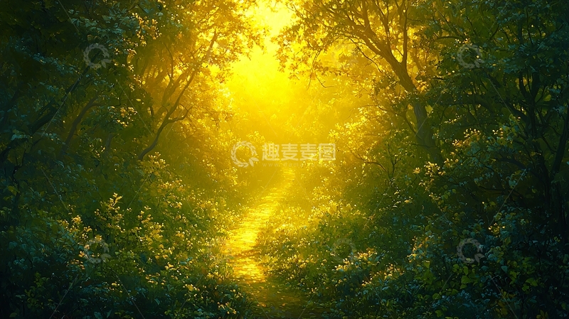 高清大图下载【趣麦麦图】金色阳光森林小路