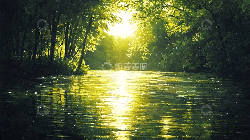 高清大图下载【趣麦麦图】森林河流日出