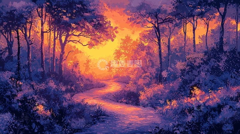 高清大图下载【趣麦麦图】森林小路日落