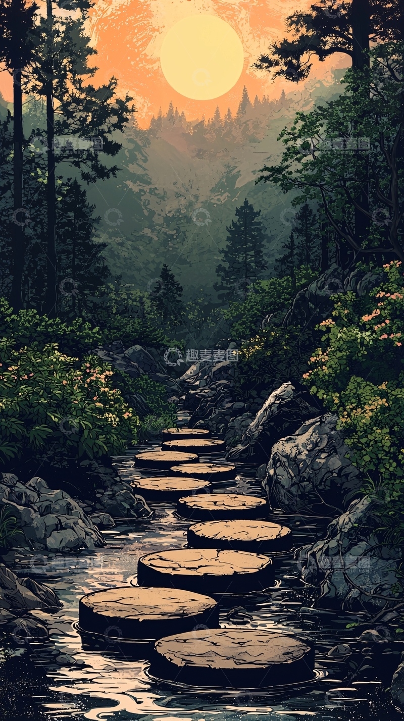 高清大图下载【趣麦麦图】日落山林小路