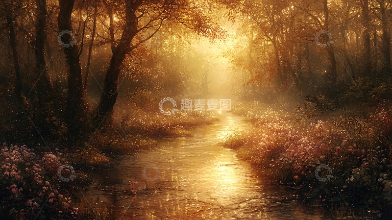 高清大图下载【趣麦麦图】森林小溪日落