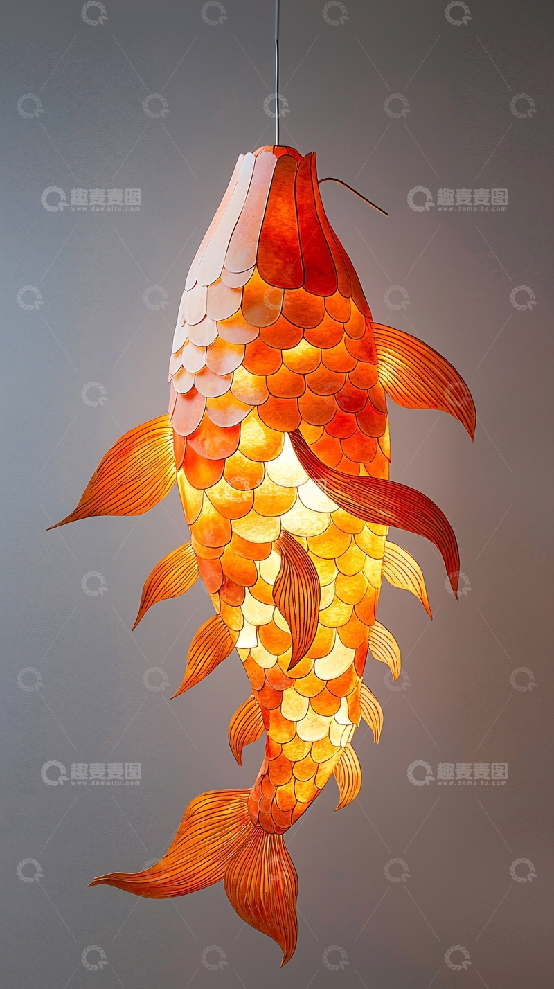 高清大图下载【趣麦麦图】橘色鲤鱼造型吊灯