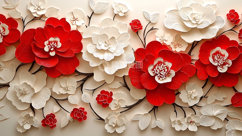 高清大图下载【趣麦麦图】红白立体花朵壁纸