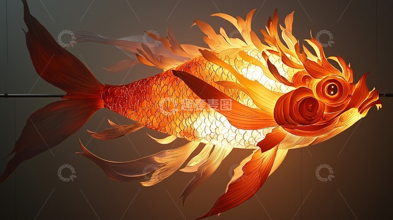 高清大图下载【趣麦麦图】火红色雕刻鱼灯