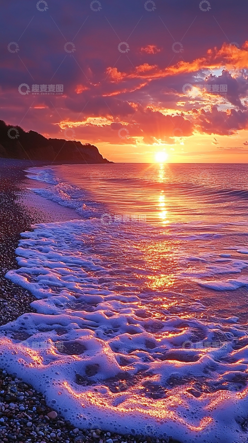 高清大图下载【趣麦麦图】海边日落晚霞