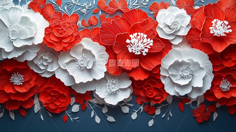 高清大图下载【趣麦麦图】红白纸艺花朵背景