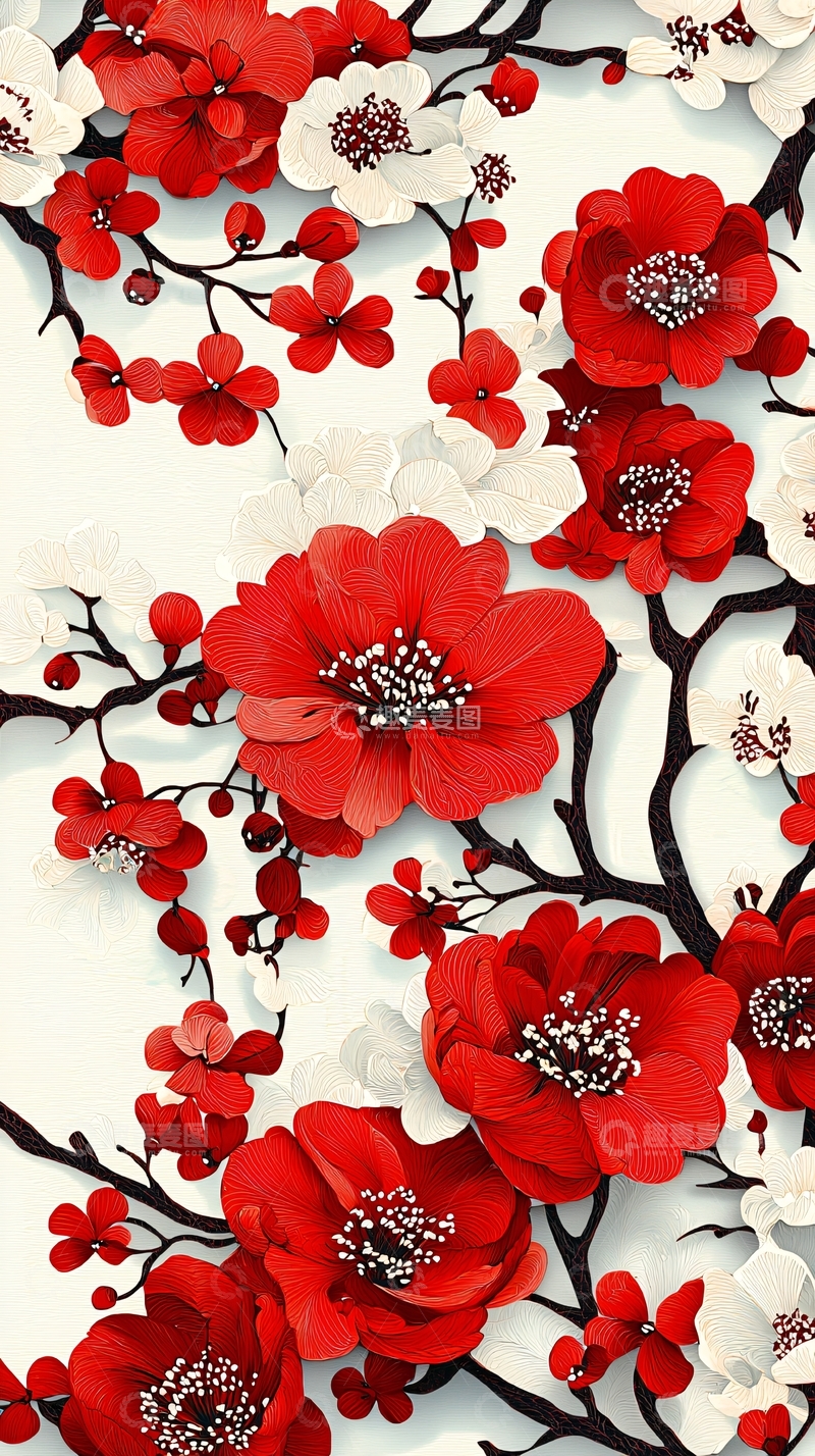 高清大图下载【趣麦麦图】红白梅花高清壁纸