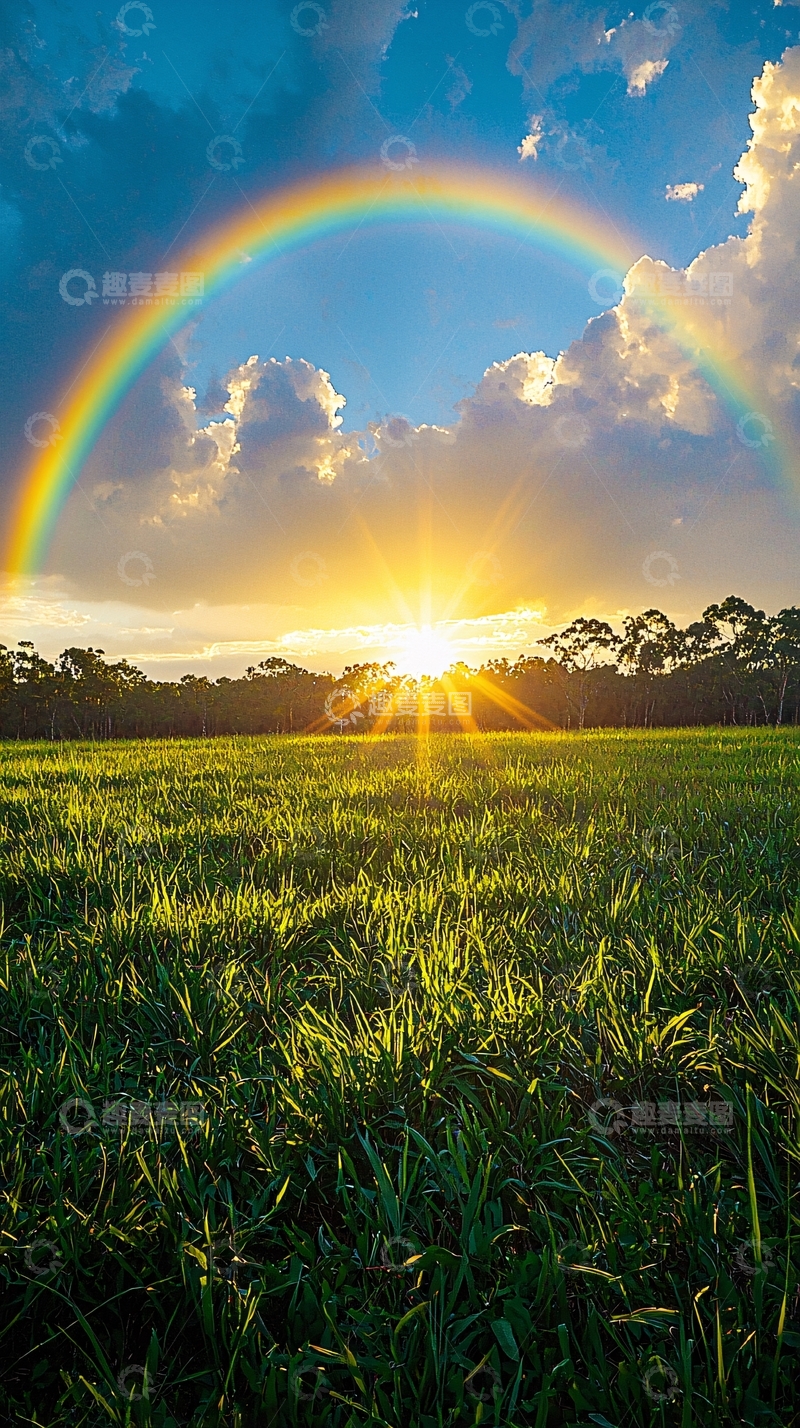 高清大图下载【趣麦麦图】彩虹日出田园风光
