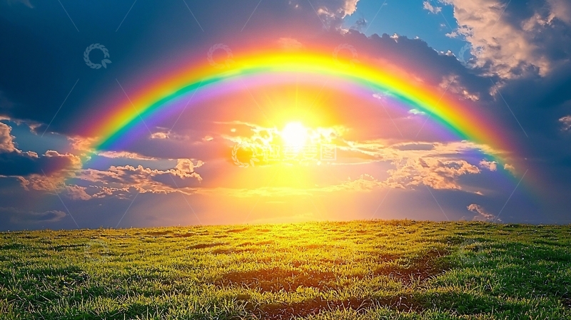高清大图下载【趣麦麦图】彩虹日出田园风光