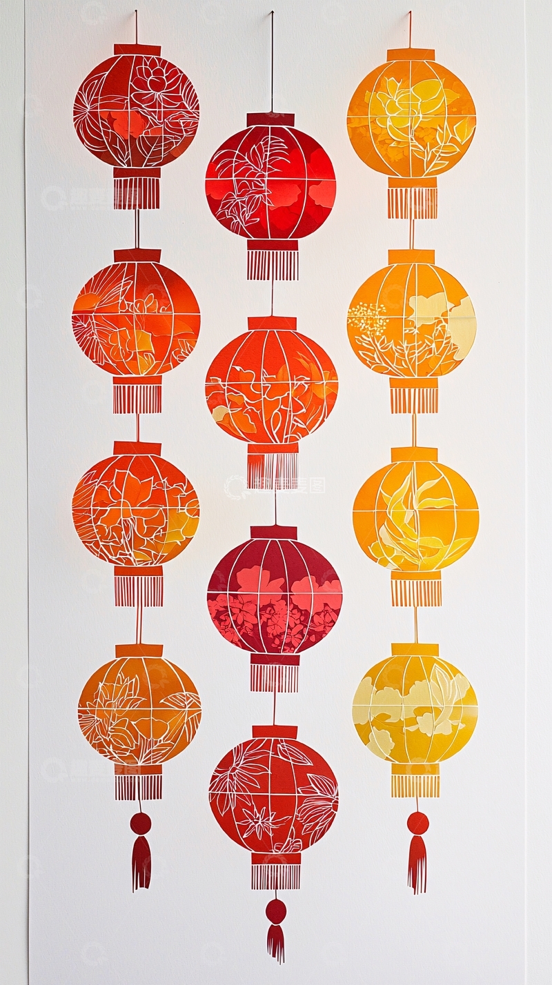 高清大图下载【趣麦麦图】红黄渐变色中国风灯笼