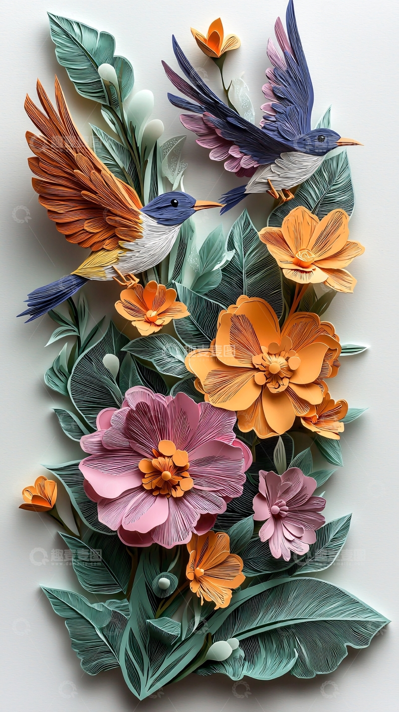 高清大图下载【趣麦麦图】纸艺花鸟