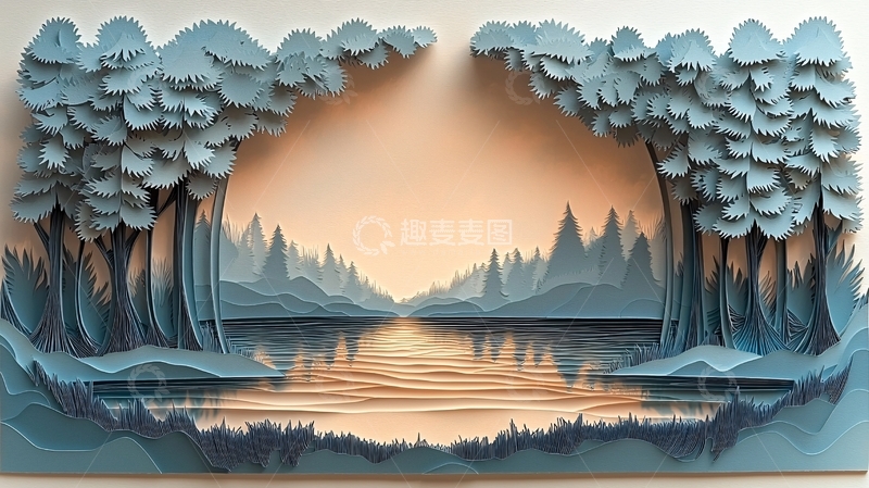高清大图下载【趣麦麦图】纸艺森林湖泊风景