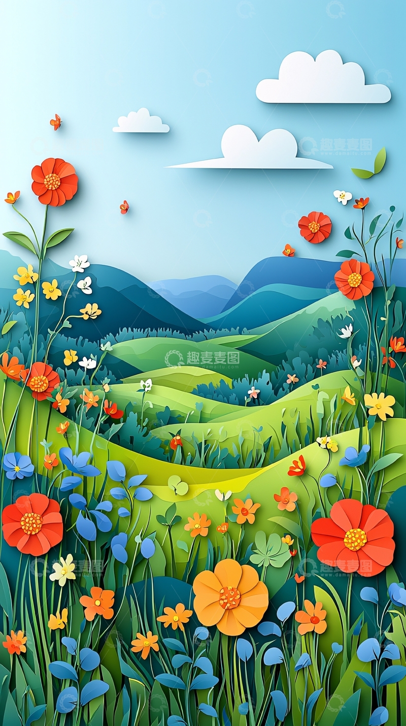 高清大图下载【趣麦麦图】春日田园纸艺风景