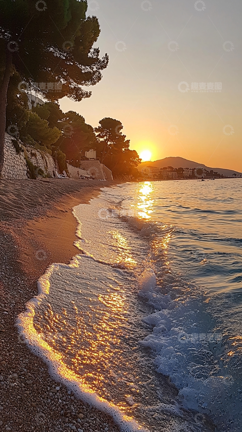 高清大图下载【趣麦麦图】傍晚海滩夕阳景色