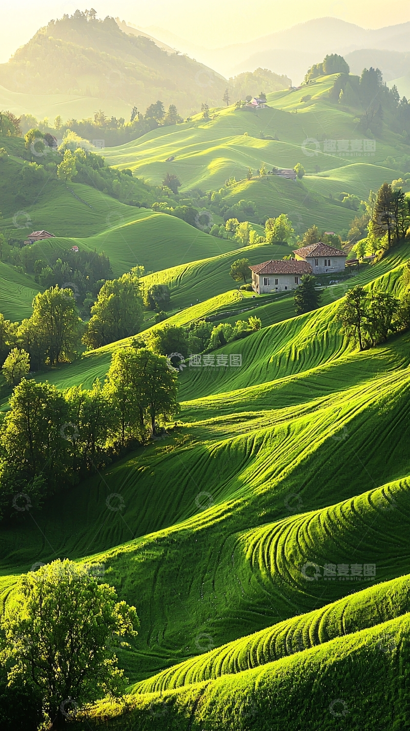 高清大图下载【趣麦麦图】绿色丘陵田园风光