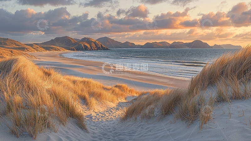 高清大图下载【趣麦麦图】夕阳下的金色沙滩